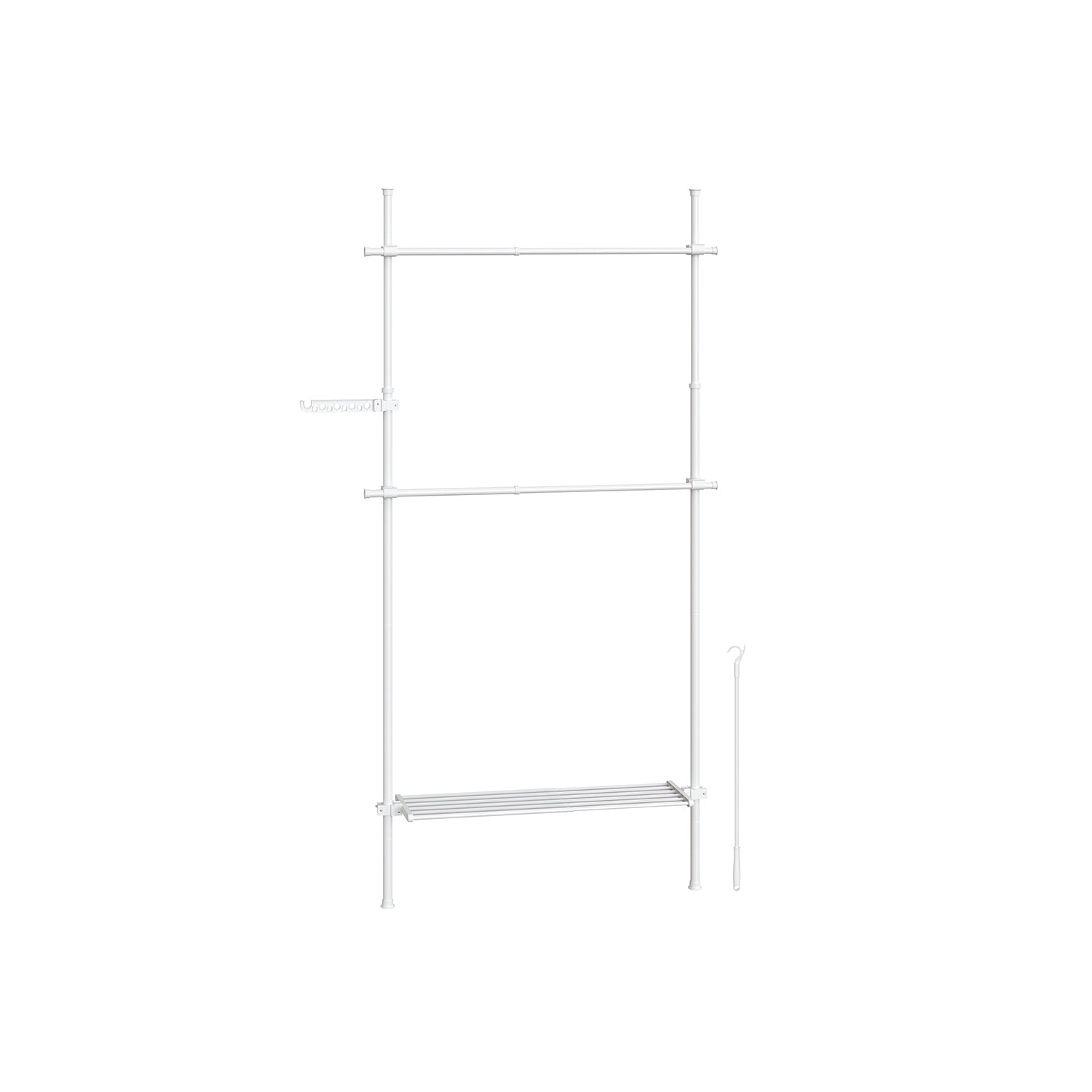 Kledingrek – 33,5 x (84-123) x (208-310) cm – Verstelbaar in hoogte en breedte – Met legplank – Tot 47,5 kg draagvermogen