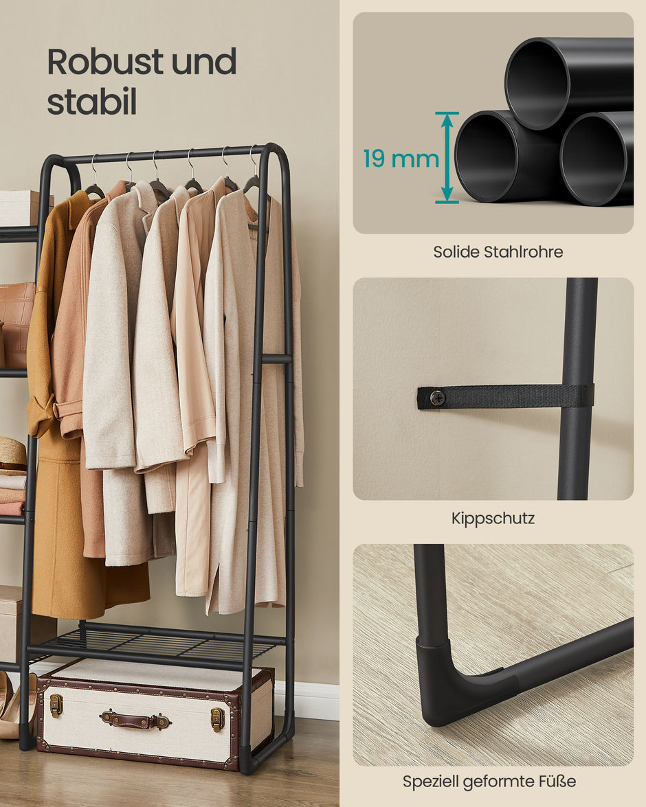 Kledingrek – 40 x 101,7 x 153,3 cm – Met legplanken – Tot 25 kg aan de hangstang – Tot 70 kg totaal