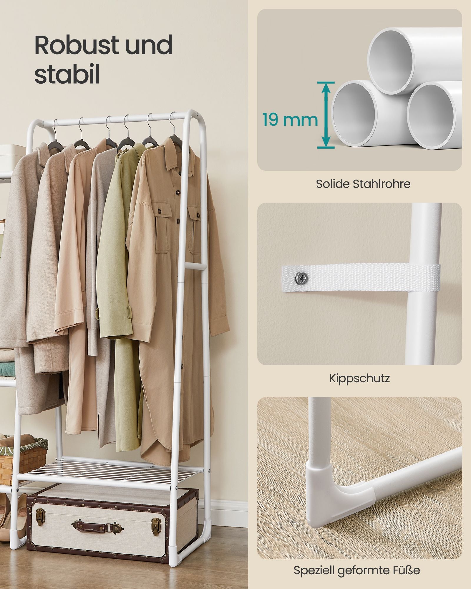 Kledingrek – 40 x 101,7 x 153,3 cm – Met legplanken – Tot 70 kg draagvermogen