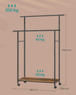 Kledingrek 100 cm breed – Op wielen – 360° draaibare wielen – Tot 40 kg draagvermogen – Met legplank