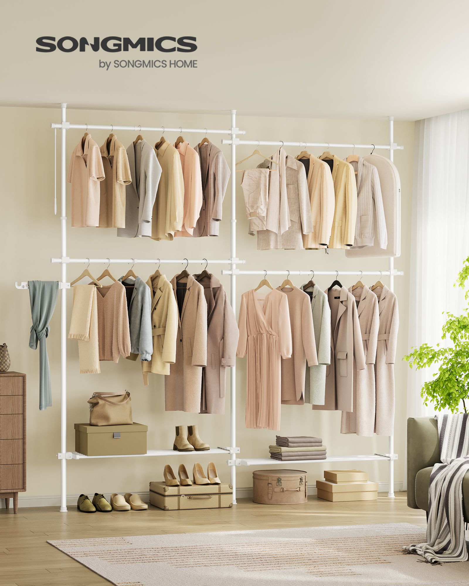 Verstelbaar kledingrek 33,5 x (162-238) x (208-310) cm – Max. 92,5 kg draagvermogen – Met 3 niveaus