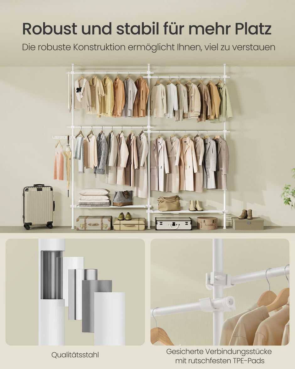 Verstelbaar kledingrek 33,5 x (162-238) x (208-310) cm – Max. 92,5 kg draagvermogen – Met 3 niveaus