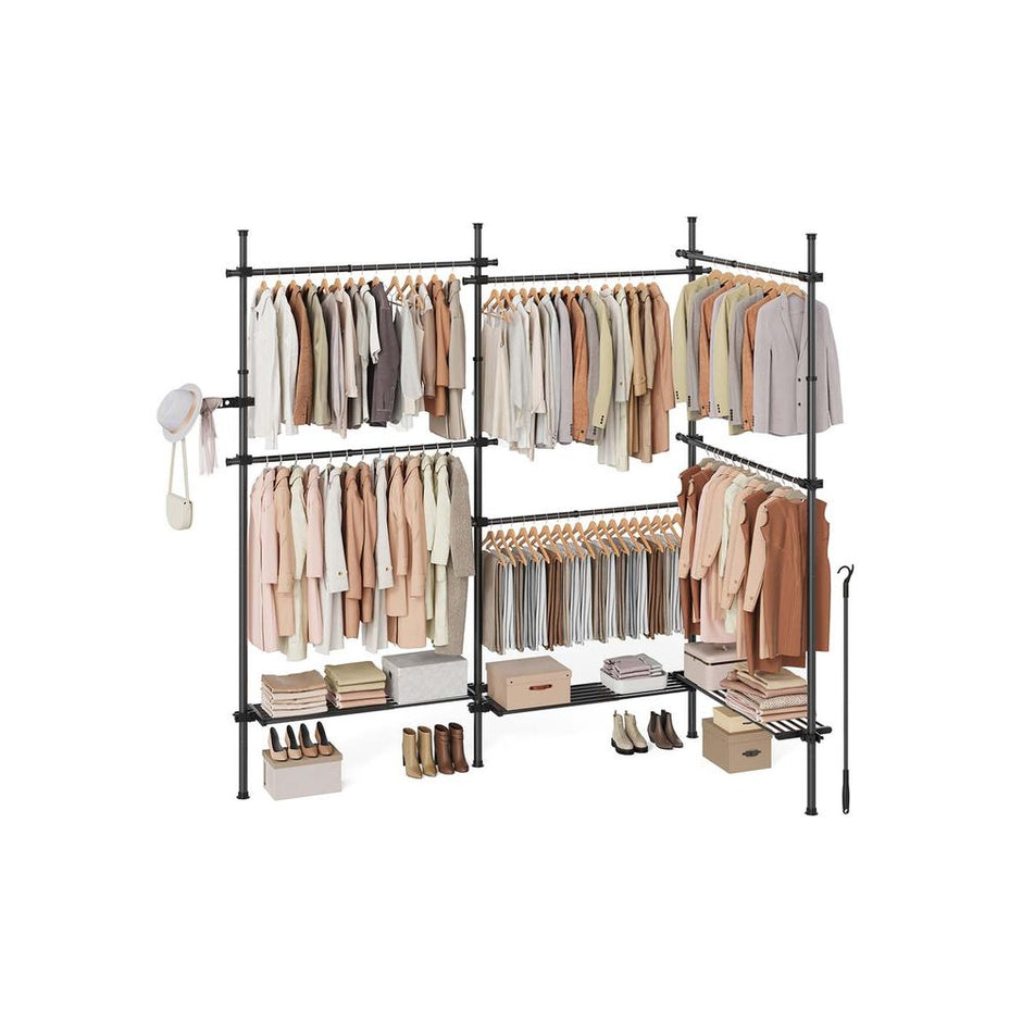 Kledingrek – 33,5 x (240-353) x (208-310) cm – Plafondhoog – Met legplanken – Tot 137,5 kg draagvermogen