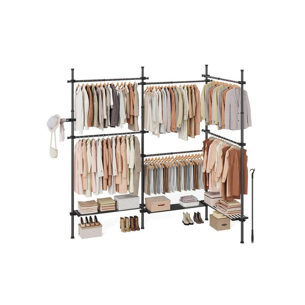 Kledingrek – 33,5 x (240-353) x (208-310) cm – Plafondhoog – Met legplanken – Tot 137,5 kg draagvermogen