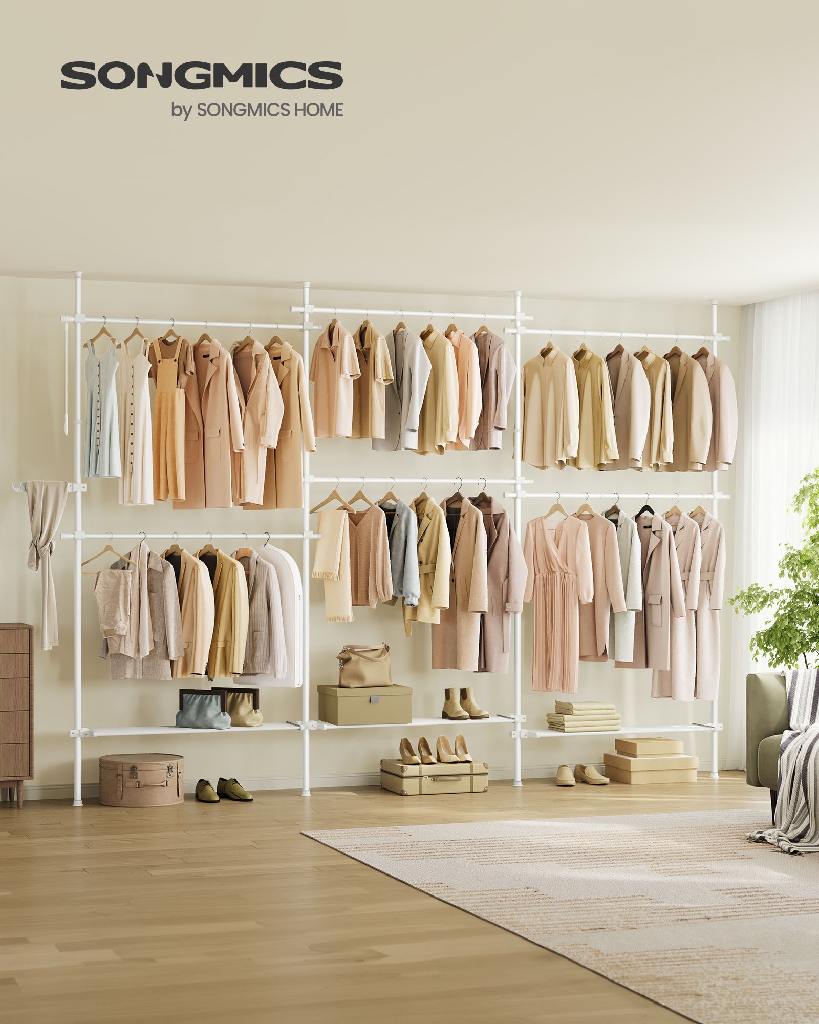 Kledingrek – plafondhoog – staal en kunststof – mat wit