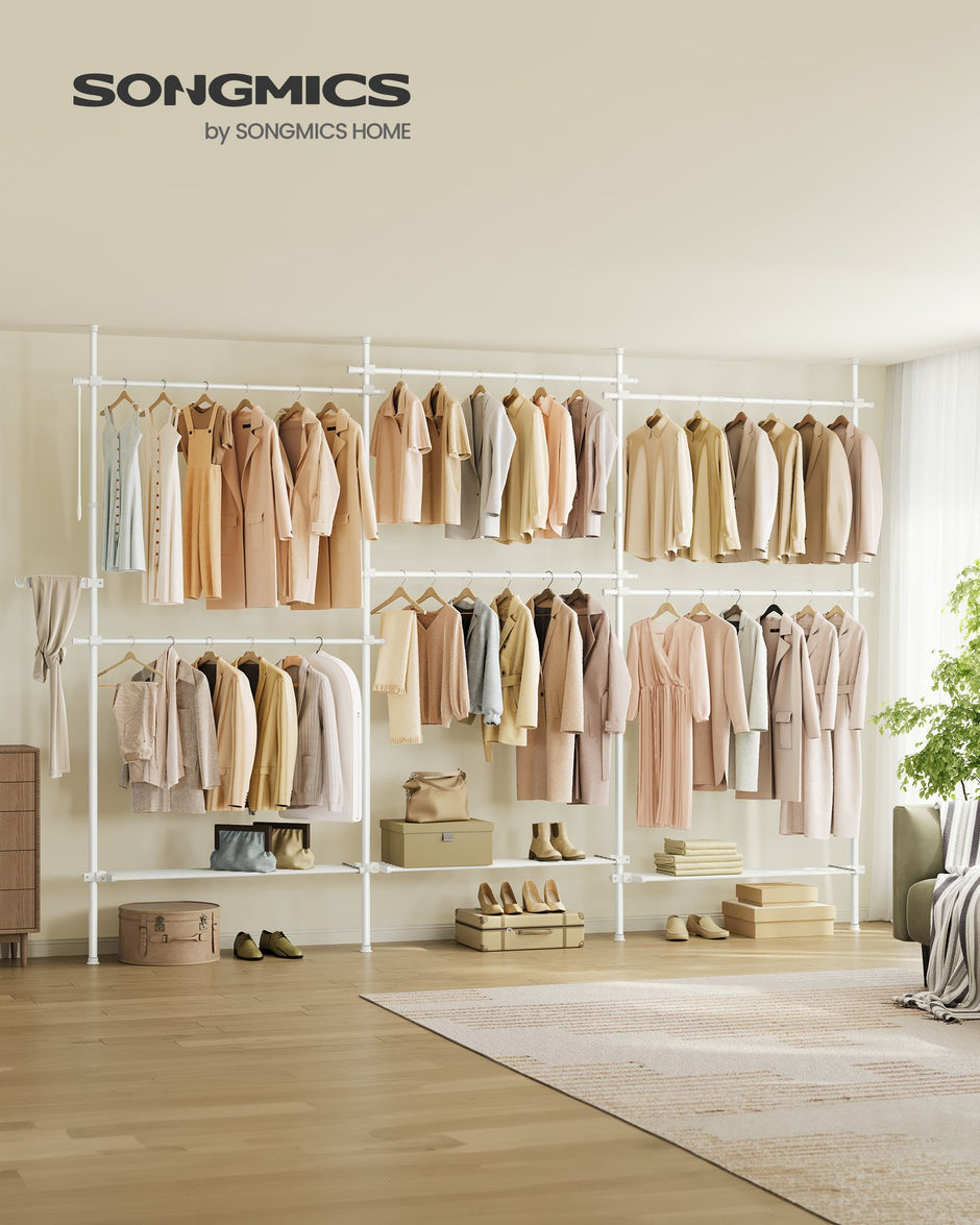 Kledingrek – 33,5 x (240-353) x (208-310) cm – Plafondhoog – Met legplanken – Tot 137,5 kg draagvermogen