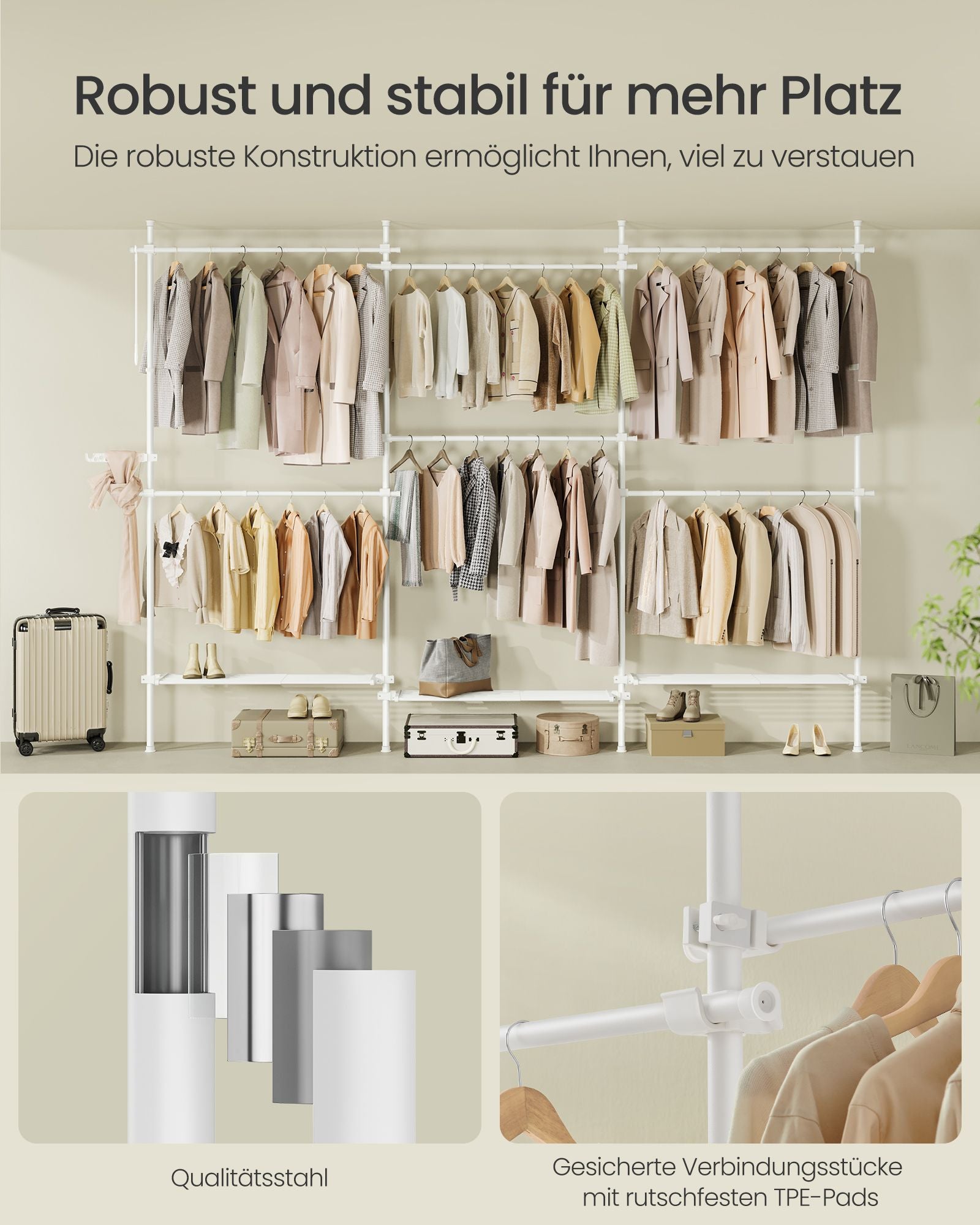 Kledingrek – 33,5 x (240-353) x (208-310) cm – Plafondhoog – Met legplanken – Tot 137,5 kg draagvermogen