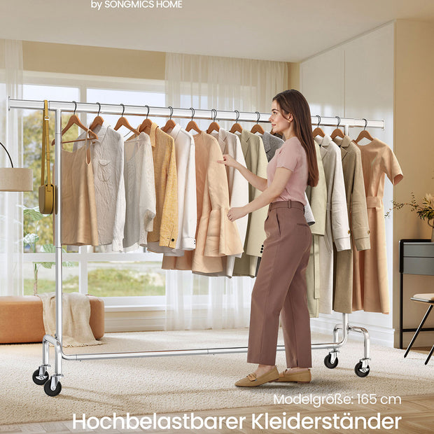 Uitschuifbaar kledingrek (160-200 cm) - Draagvermogen tot 110 kg - Draaiende 360° wielen