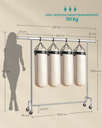 Kledingrek op Wieltjes – 45x(160-200)x162,9 cm – Zilver