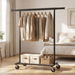 Kledingrek op Wieltjes – Uitschuifbaar 92-132 cm – Met Onderplank – Tot 180 kg – Zwart