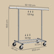 Kledingrek op Wieltjes – Uitschuifbaar 92-132 cm – Met Onderplank – Tot 180 kg – Zilver