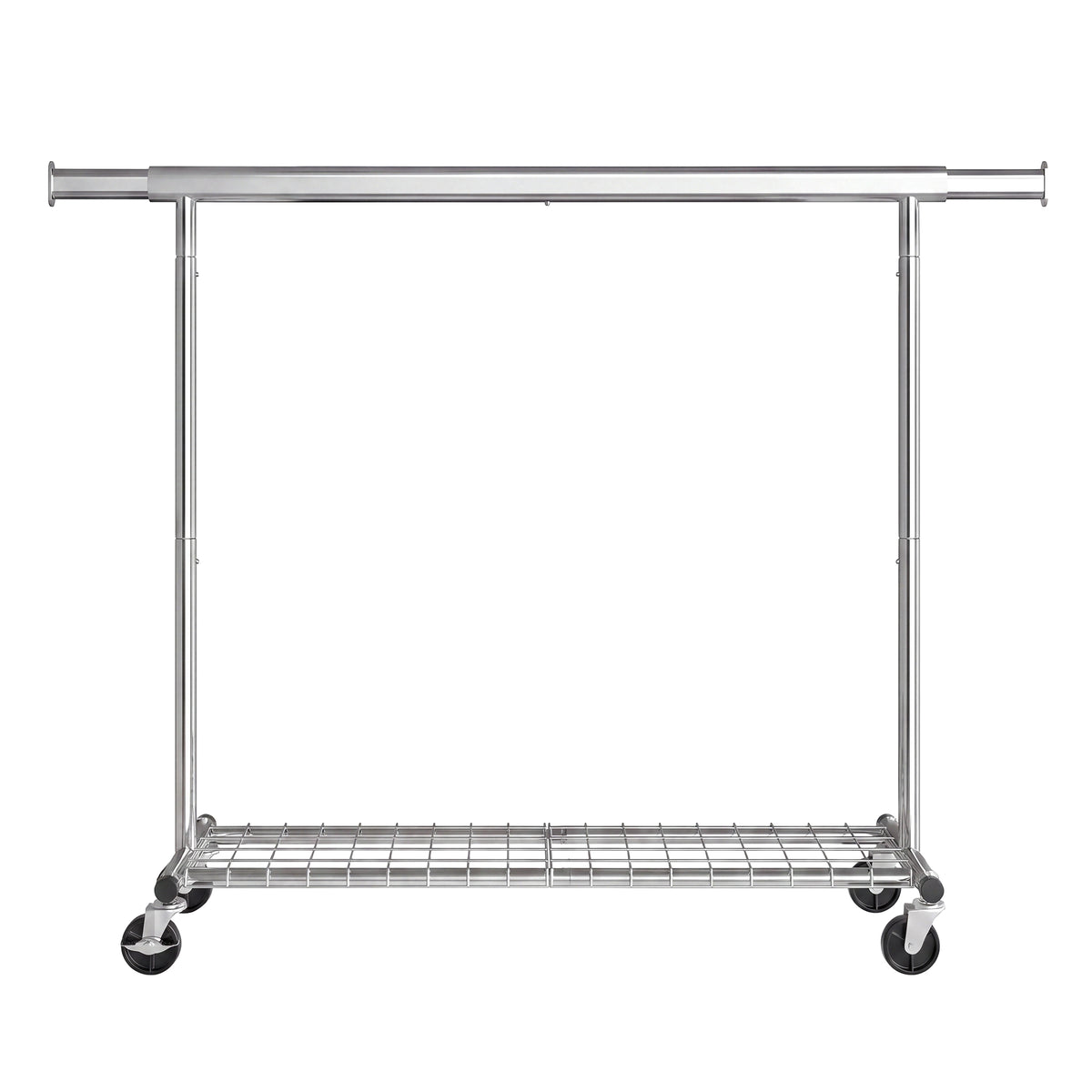 Kledingrek op Wieltjes – Uitschuifbaar 160-200 cm – Met Onderplank – Tot 180 kg – Zilver