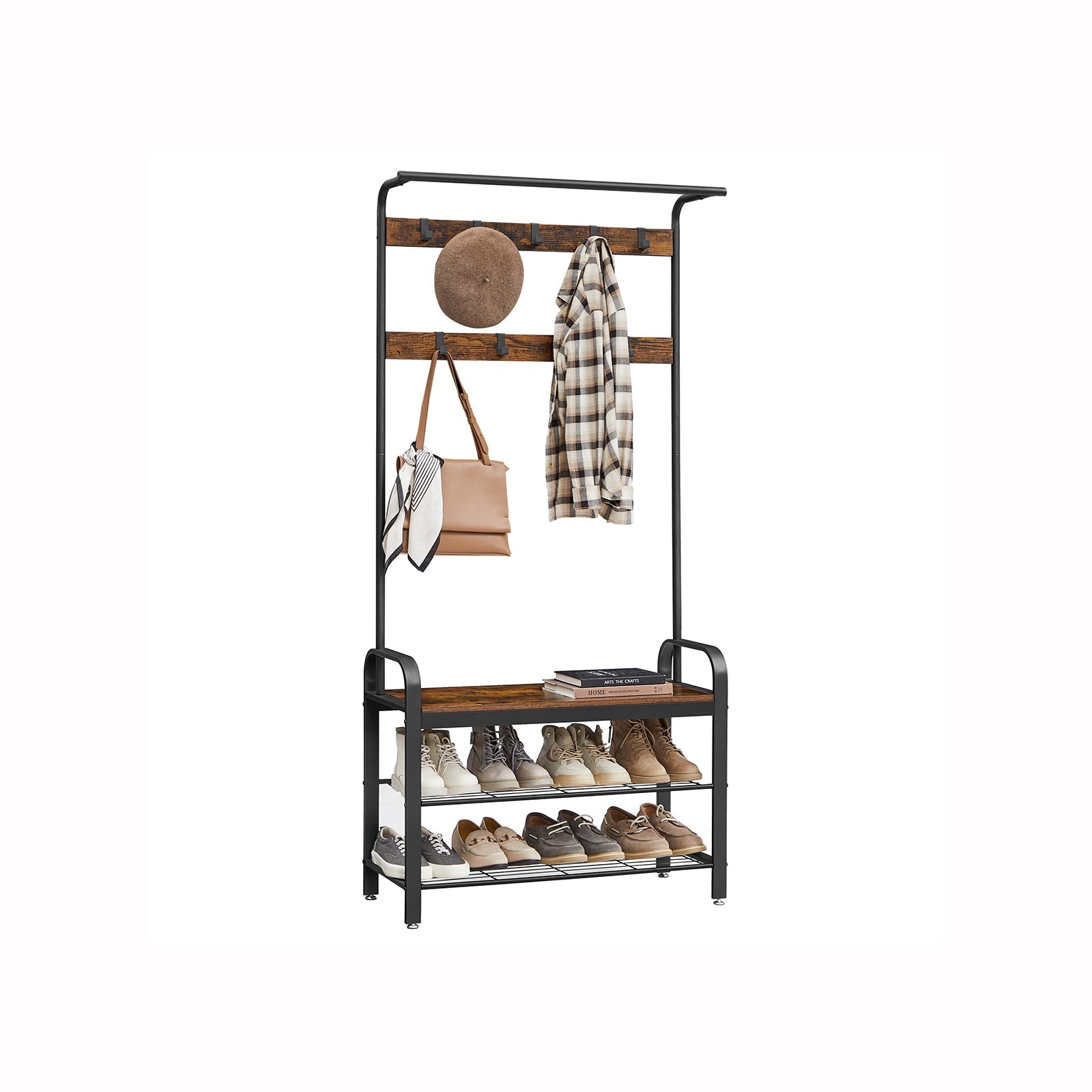 Kapstok met schoenenbank en 9 haken – 4-in-1 multifunctioneel – tot 90 kg draagvermogen