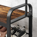 Kapstok met zitbank en 9 haken in vintage bruin-zwart