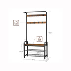 Kapstok met zitbank en 9 haken in vintage bruin-zwart