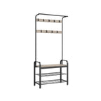 Kapstok met zitbank en 9 haken in vintage bruin-zwart