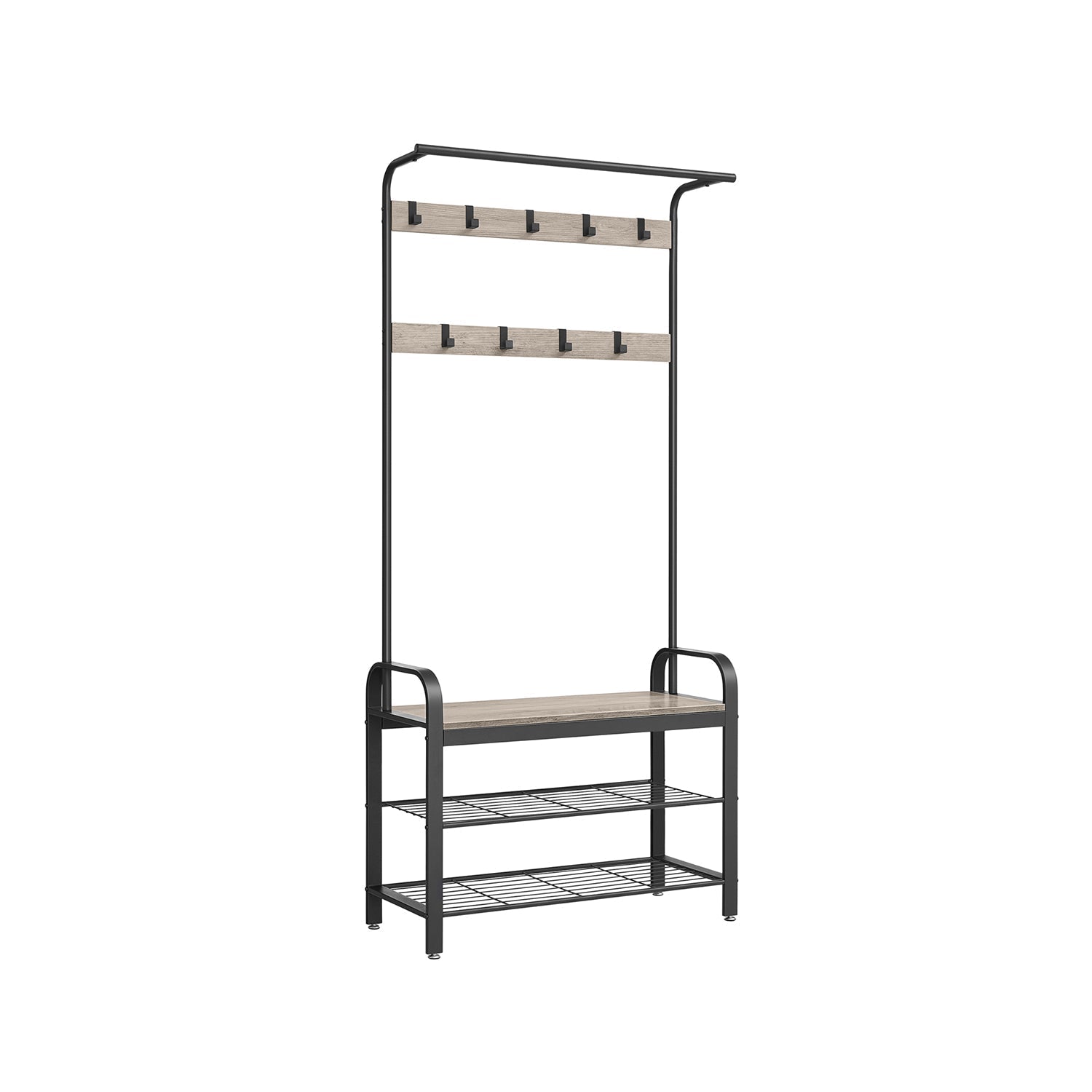 Kapstok met zitbank en 9 haken in vintage bruin-zwart