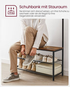 Kapstok met zitbank en 9 haken in vintage bruin-zwart