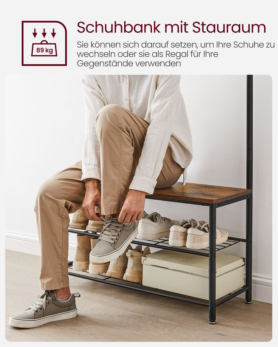 Kapstok met schoenenbank en 9 haken – 4-in-1 multifunctioneel – tot 90 kg draagvermogen