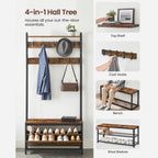 Kapstok met schoenenkast en bankje – Multifunctioneel – Vintage bruin-zwart