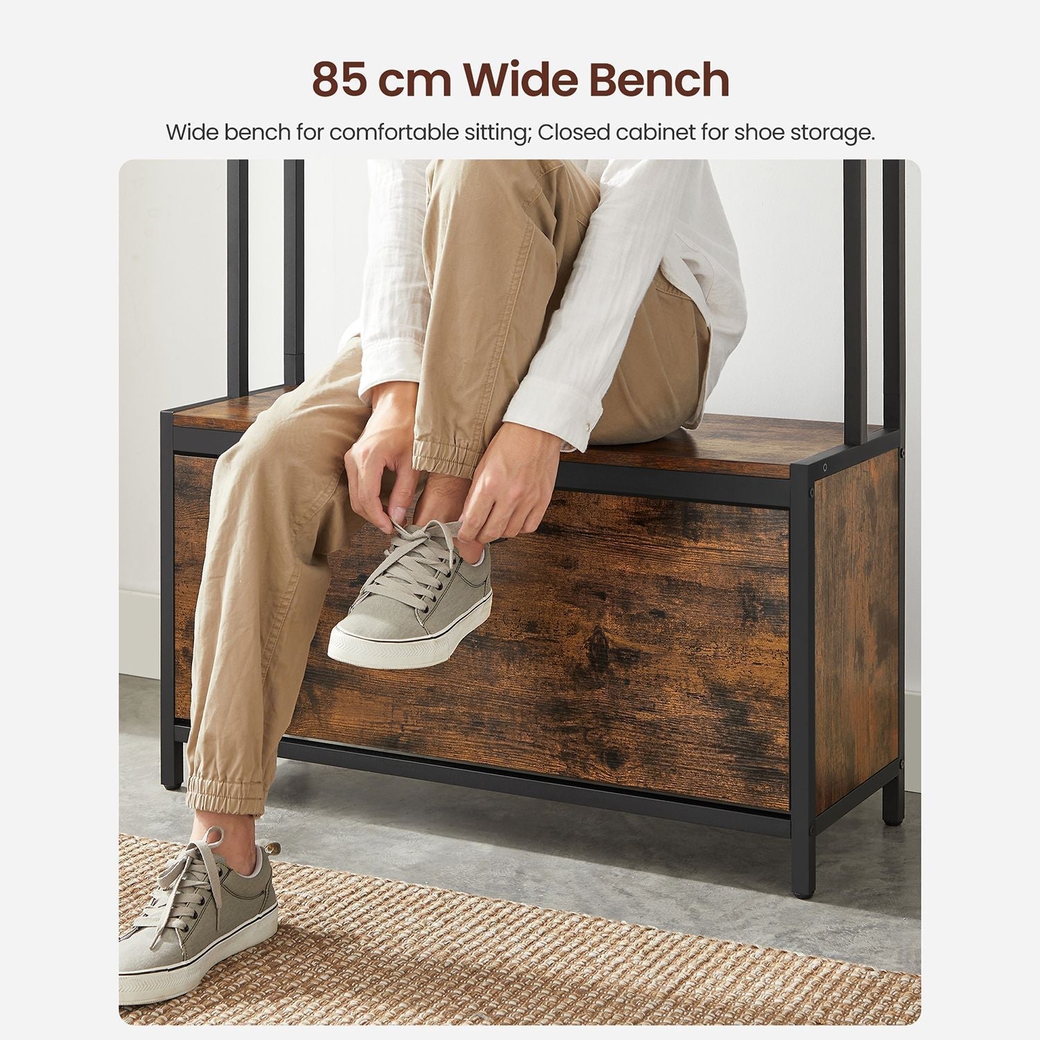 Kapstok met schoenenkast en bankje – Multifunctioneel – Vintage bruin-zwart