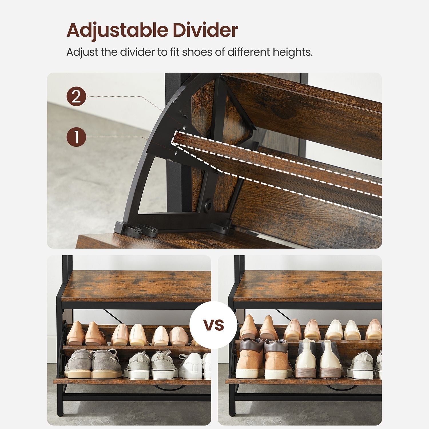 Kapstok met schoenenkast en bankje – Multifunctioneel – Vintage bruin-zwart