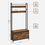 Kapstok met schoenenkast en bankje – Multifunctioneel – Vintage bruin-zwart