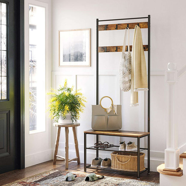 Kapstok met schoenenbank en opbergruimte – 3-in-1 design – 9 haken – Tot 90 kg draagvermogen