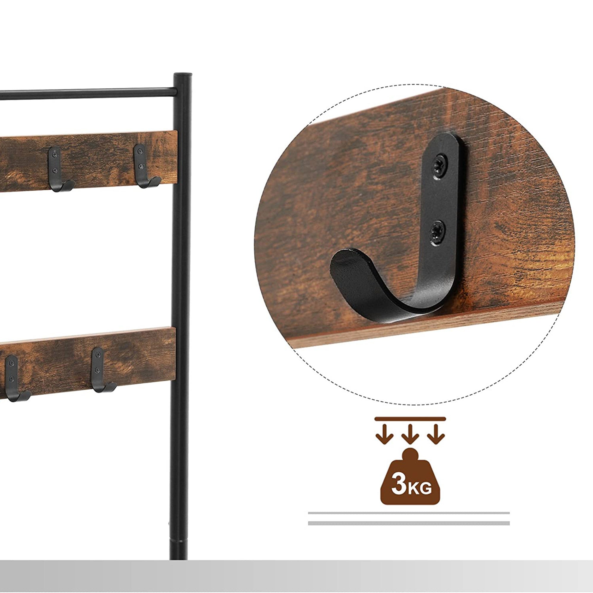 Kapstok met schoenenbank en opbergruimte – 3-in-1 design – 9 haken – Tot 90 kg draagvermogen