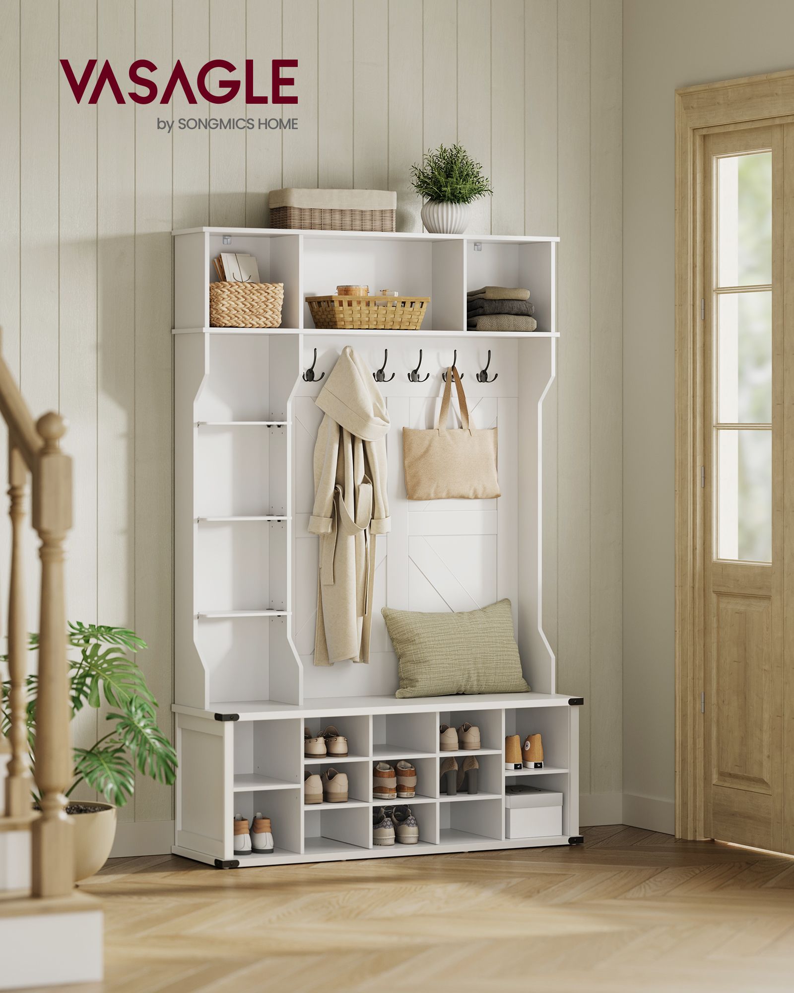 Kledingrek met schoenenrek – landelijke stijl – wolkwit
