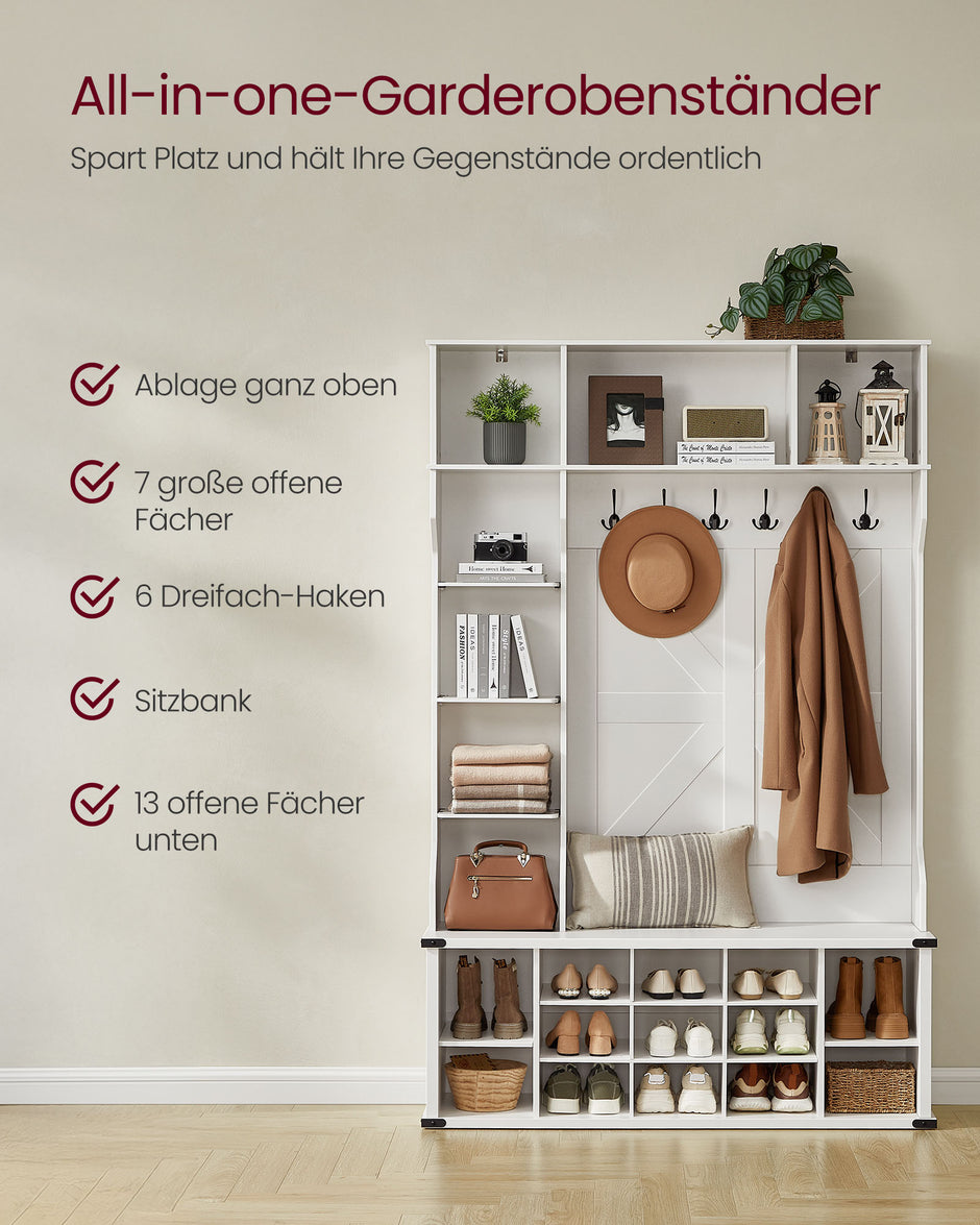 Kapstok met schoenenbank – 4-in-1 design – Tot 136 kg draagvermogen – Verstelbare planken