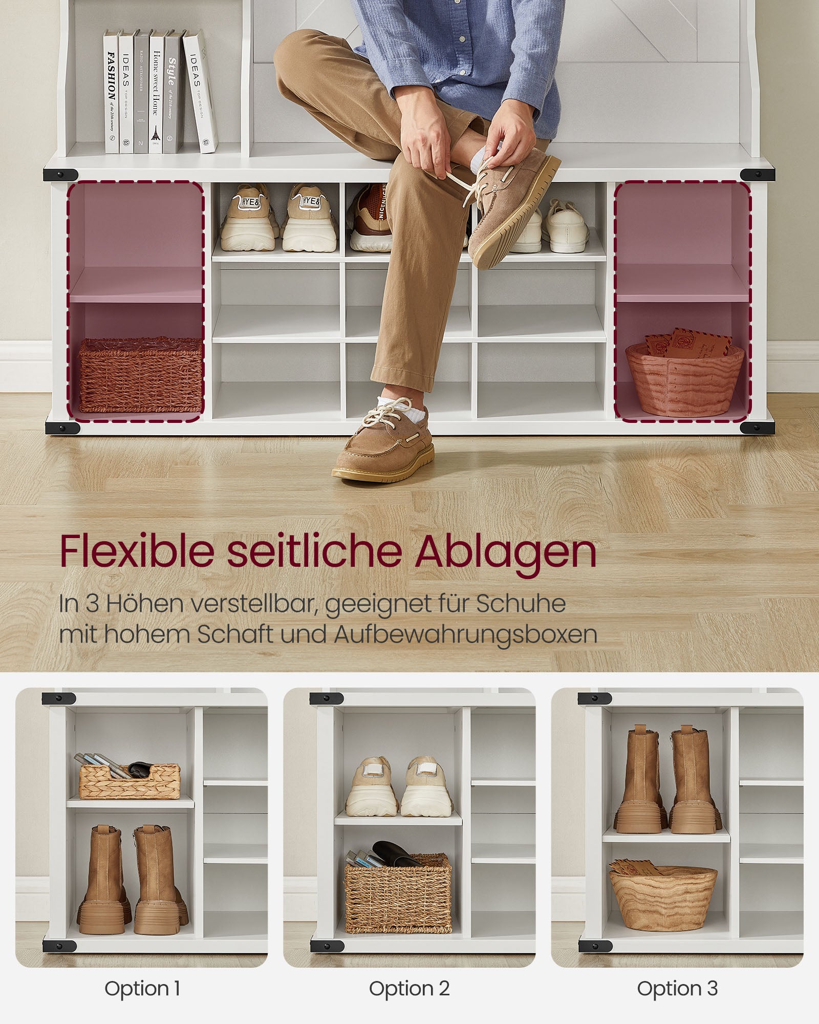 Kledingrek met schoenenrek – landelijke stijl – wolkwit