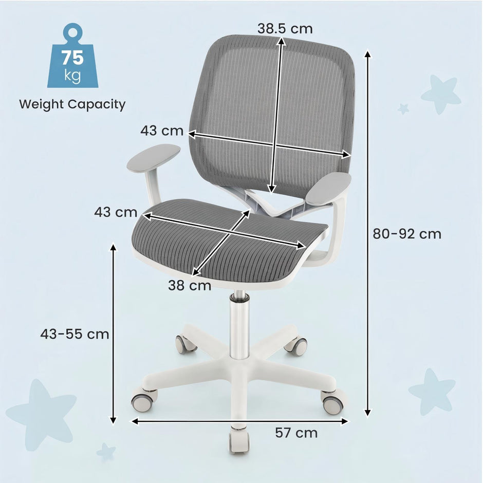 Höj – och sänkbar barnsnurrstol med sitsbroms Ergonomisk skrivbordsstol Kontorsstol – Grå