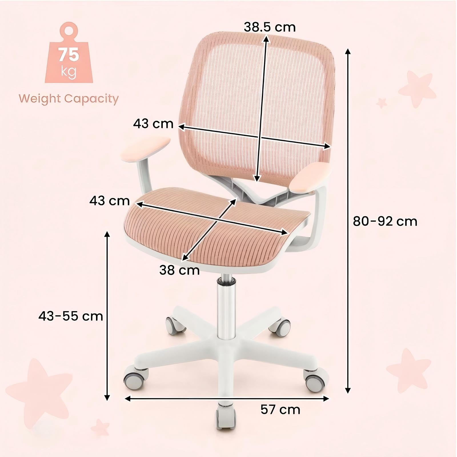Höjdjusterbar – barnstol med sätesbroms Ergonomisk skrivbordsstol Kontorsstol – Rosa