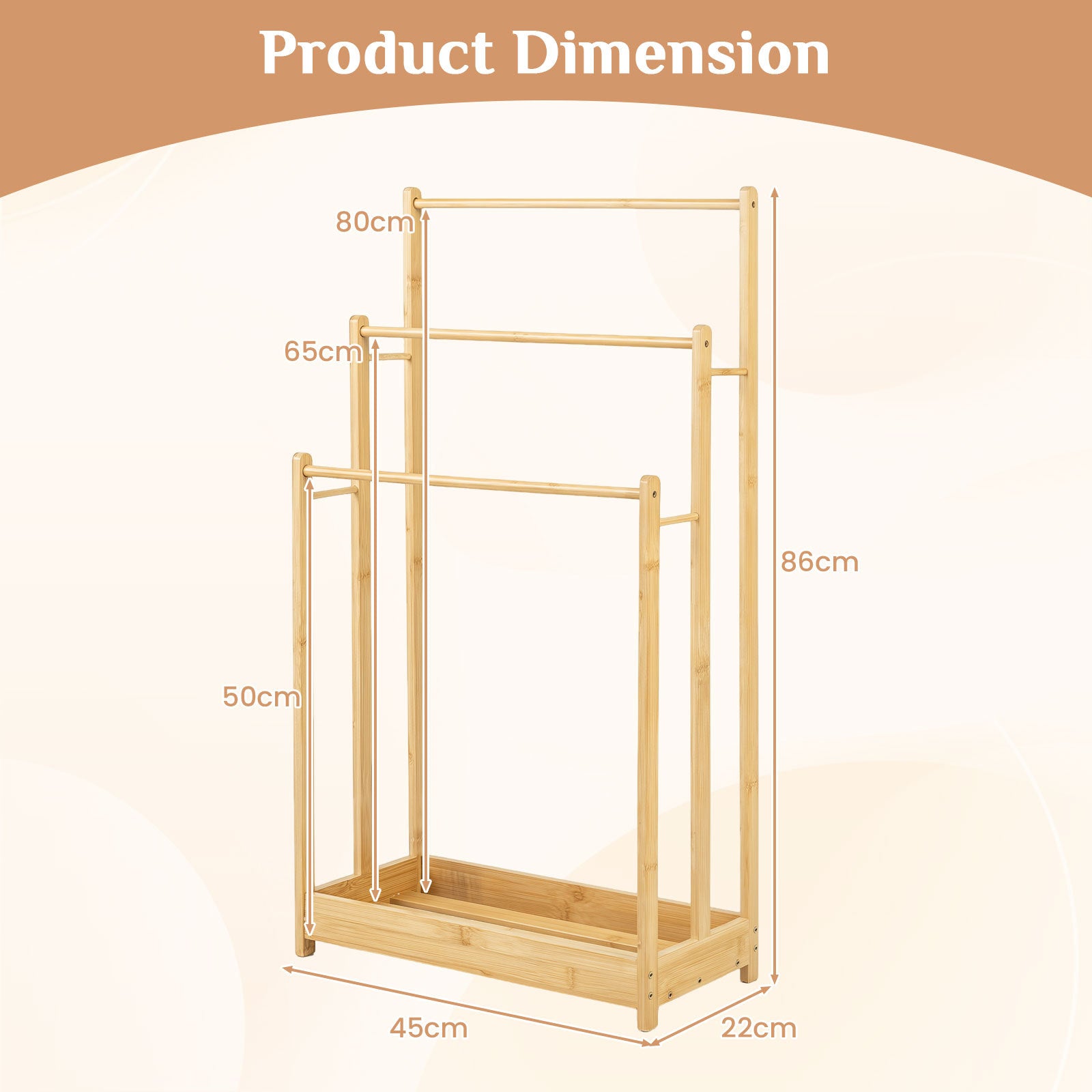 Handduksställ – i bambu, trappformad handduksstege – 45 x 22 x 86 cm