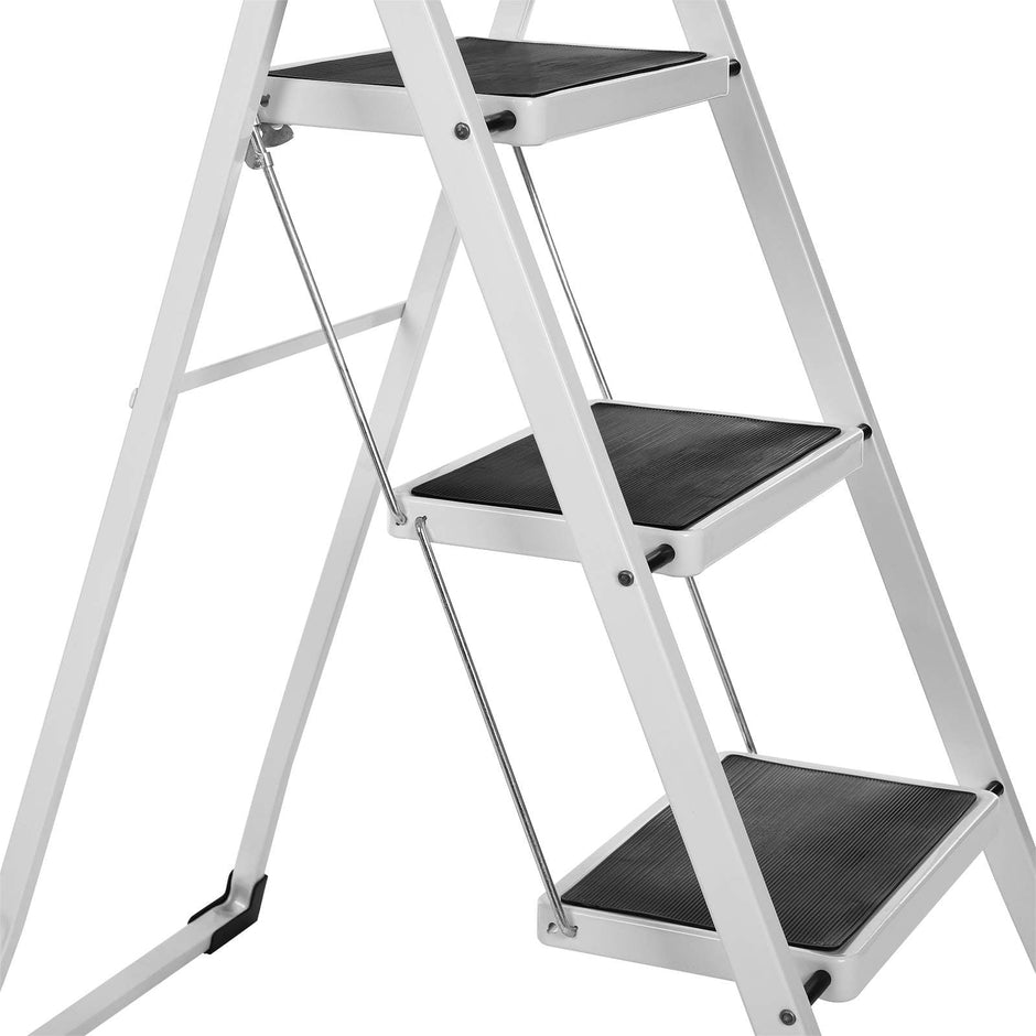 Vouwladder – stabiel en antislip – wit-zwart