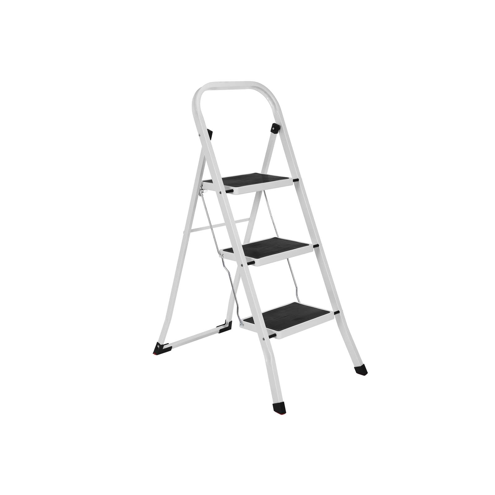 Vouwladder – stabiel en antislip – wit-zwart