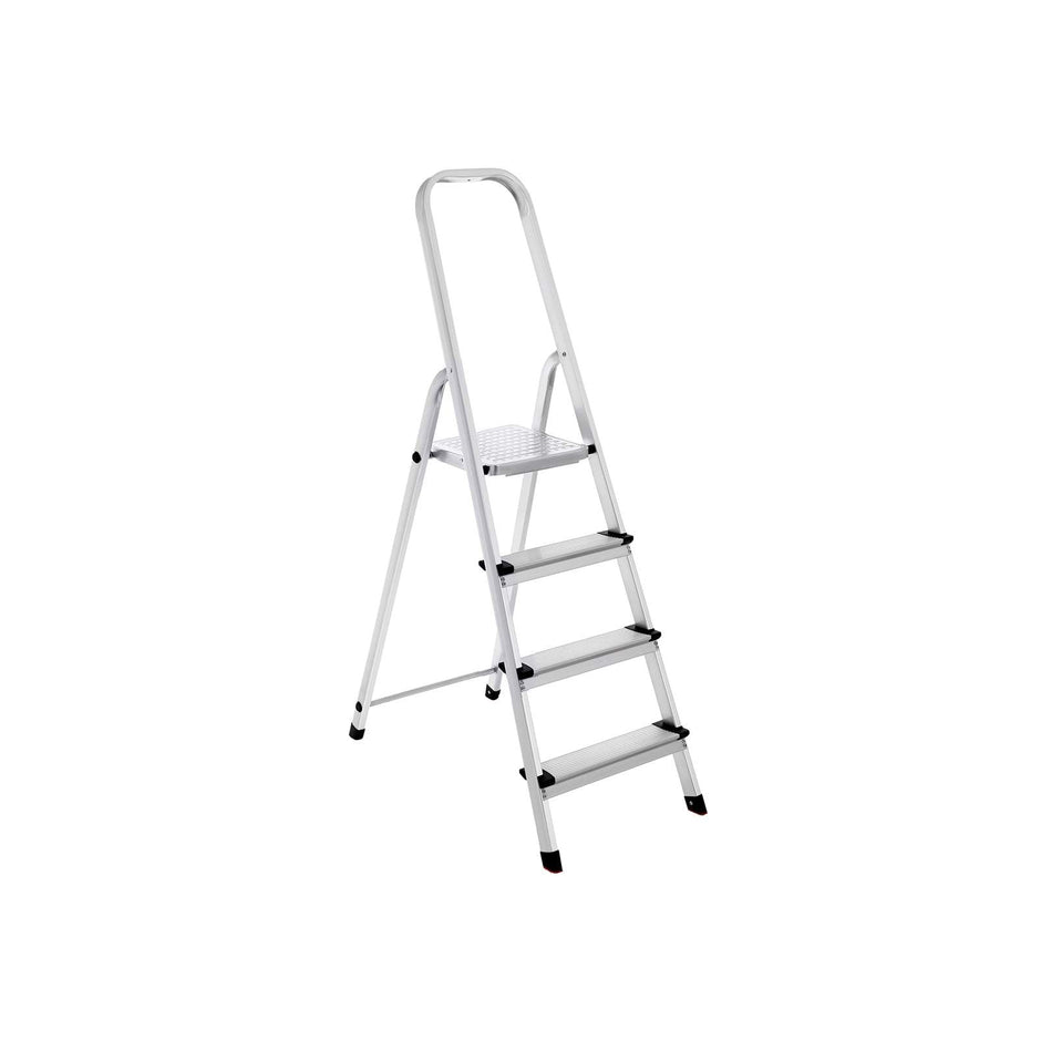Huishoudladder – 4 niveaus – antislip – zilver