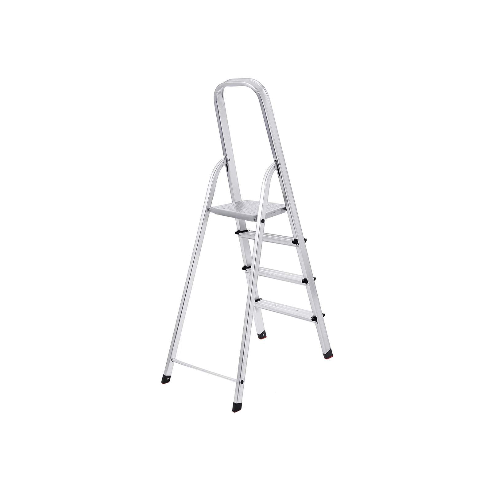 Huishoudladder – 4 niveaus – antislip – zilver