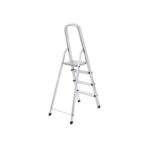 Huishoudladder – 4 niveaus – antislip – zilver