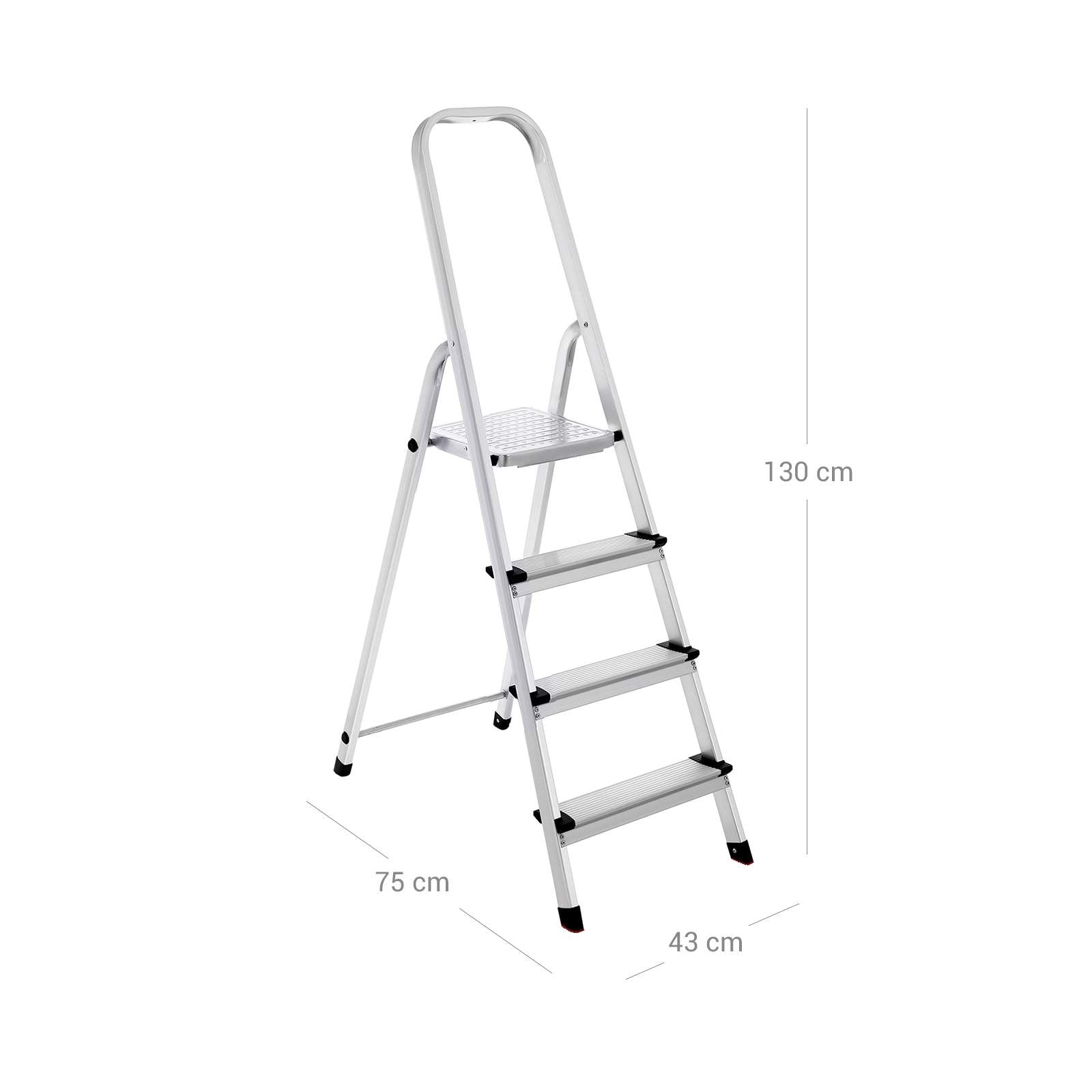 Huishoudladder – 4 niveaus – antislip – zilver