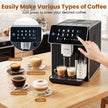 Helautomatisk – kaffemaskin med kvarn och mjölkbehållare, kaffebryggare rengöring