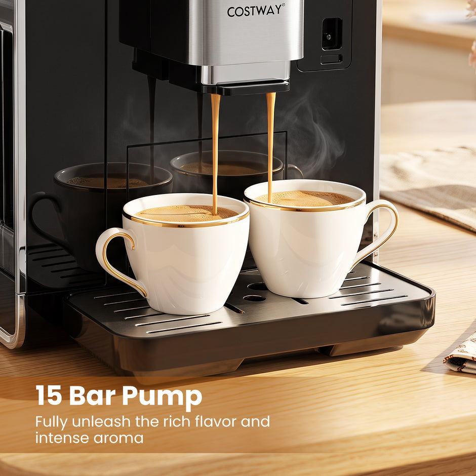 Helautomatisk – kaffemaskin med kvarn och mjölkbehållare, kaffebryggare rengöring
