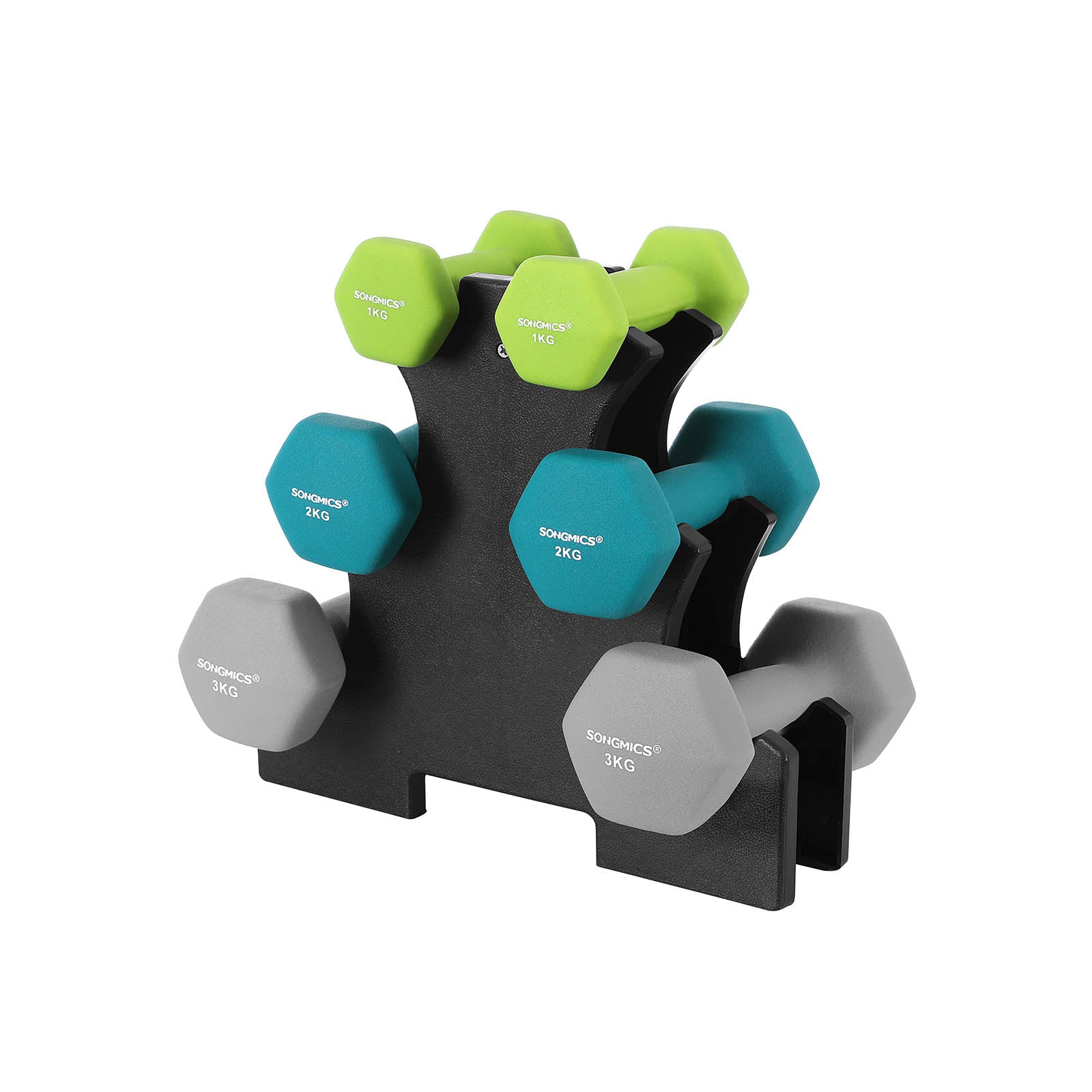Halterset - 6 halters met standaard - 2 x 1 kg, 2 x 2 kg, 2 x 3 kg