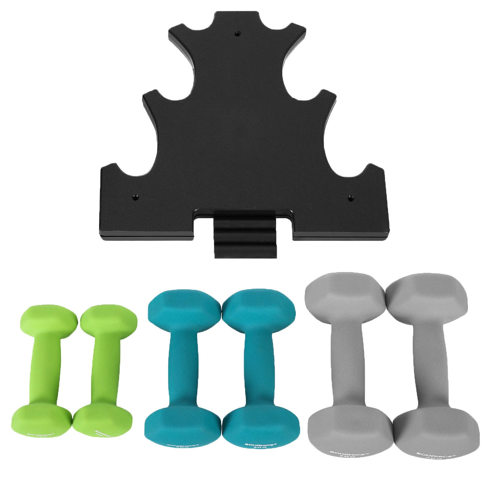 Halterset - 6 halters met standaard - 2 x 1 kg, 2 x 2 kg, 2 x 3 kg