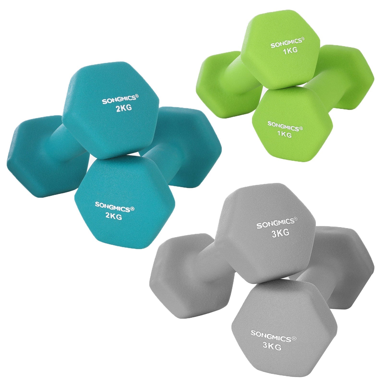Halterset - 6 halters met standaard - 2 x 1 kg, 2 x 2 kg, 2 x 3 kg