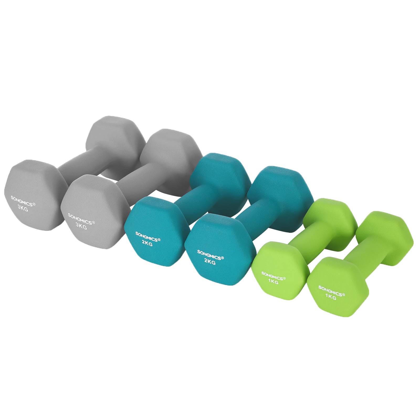 Halterset - 6 halters met standaard - 2 x 1 kg, 2 x 2 kg, 2 x 3 kg