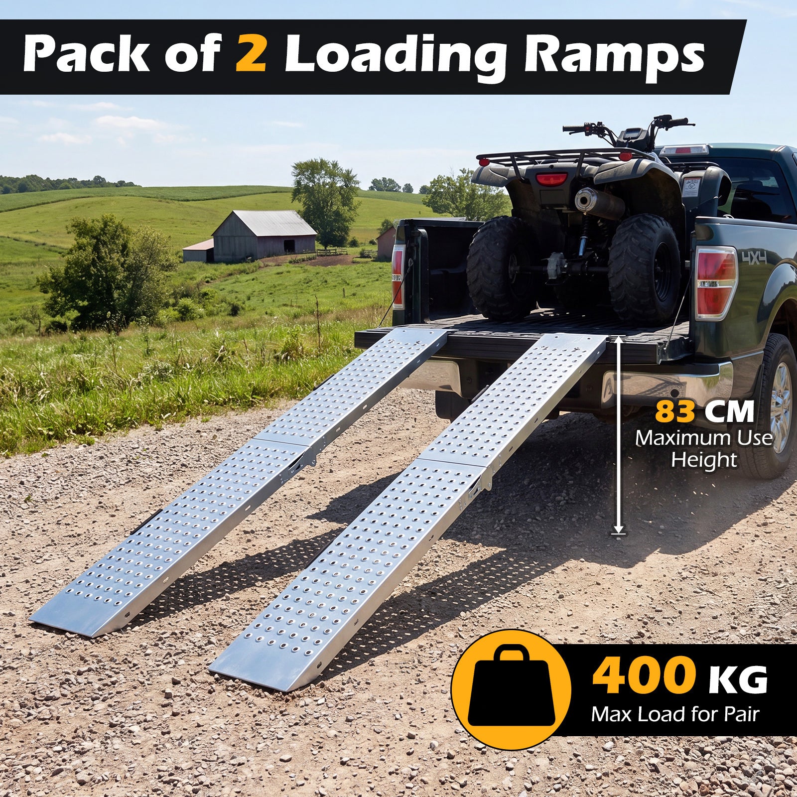 Hopfällbar – lätt lastramp i metall, stycken, som klarar upp till belastning – 2 400 kg 180 x 22,5 x 4,5 cm