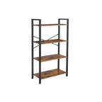 Boekenkast - 4 niveaus - Opbergrek met stalen frame - 120 cm hoog - Bruin/Zwart