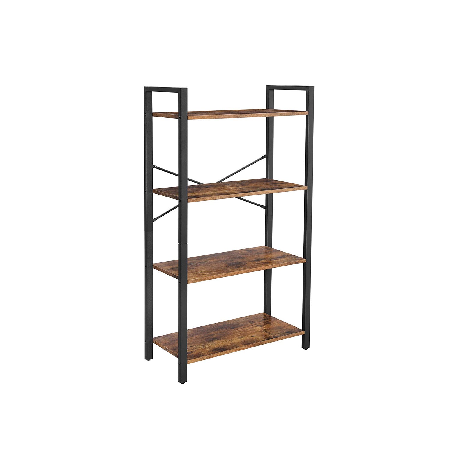 Boekenkast - 4 niveaus - Opbergrek met stalen frame - 120 cm hoog - Bruin/Zwart